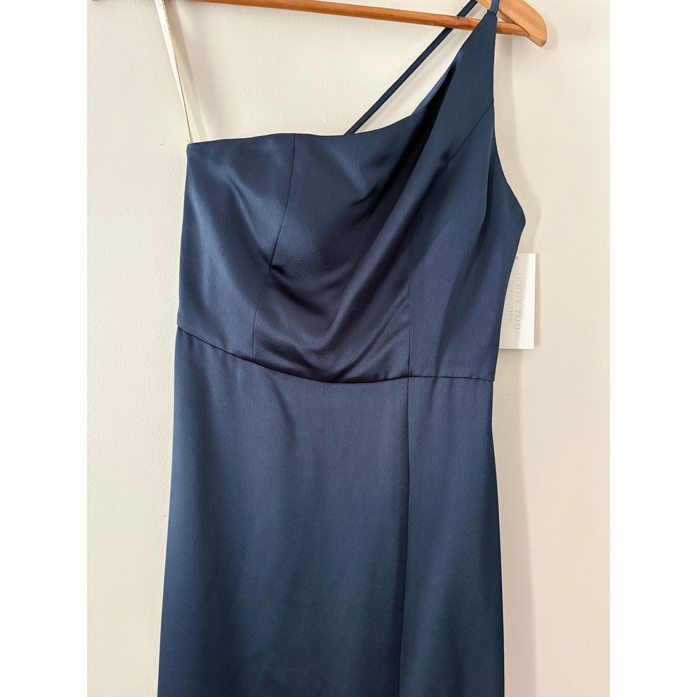 Jenny Yoo Jensen Dress 4 French Blue One Shoulder Satin Bridesmaid Gown NWT - Picture 4 of 16